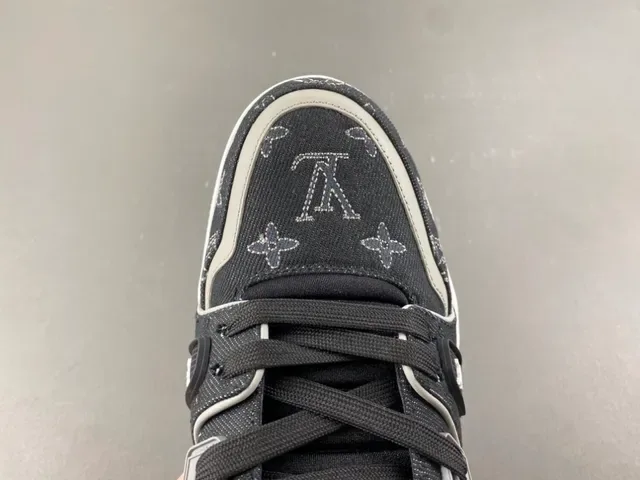 Louis Vuitton LV Trainer Black White Monogram-Print Denim Upper Sculpted Midsole Lifestyle Sneakers 5
