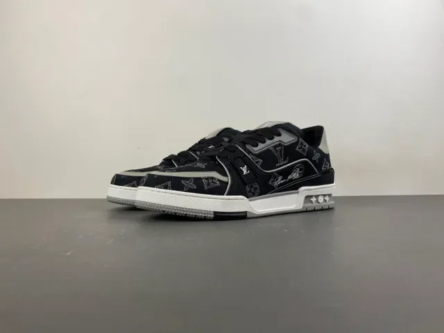 Louis Vuitton LV Trainer Black White Monogram-Print Denim Upper Sculpted Midsole Lifestyle Sneakers 10
