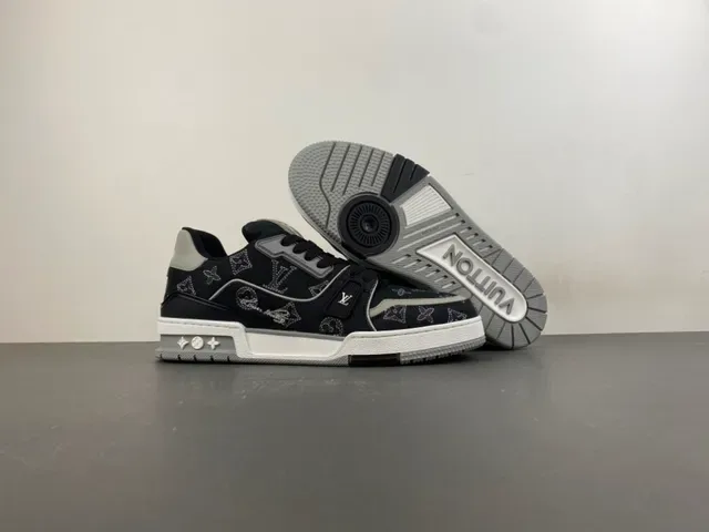 Louis Vuitton LV Trainer Black White Monogram-Print Denim Upper Sculpted Midsole Lifestyle Sneakers 12