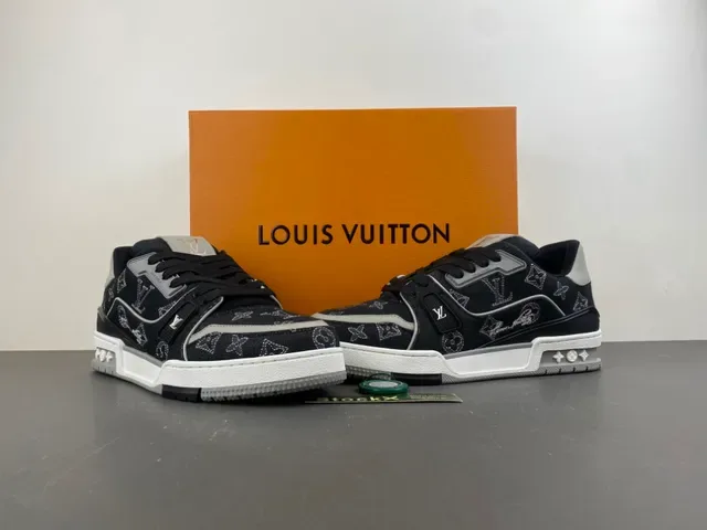 Louis Vuitton LV Trainer Black White Monogram-Print Denim Upper Sculpted Midsole Lifestyle Sneakers 13