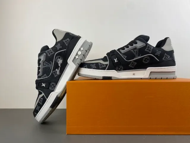 Louis Vuitton LV Trainer Black White Monogram-Print Denim Upper Sculpted Midsole Lifestyle Sneakers 14