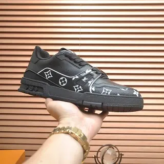 Louis Vuitton LV Trainer Black White Monogram-Print Leather Side Strap Detail Lifestyle Sneakers