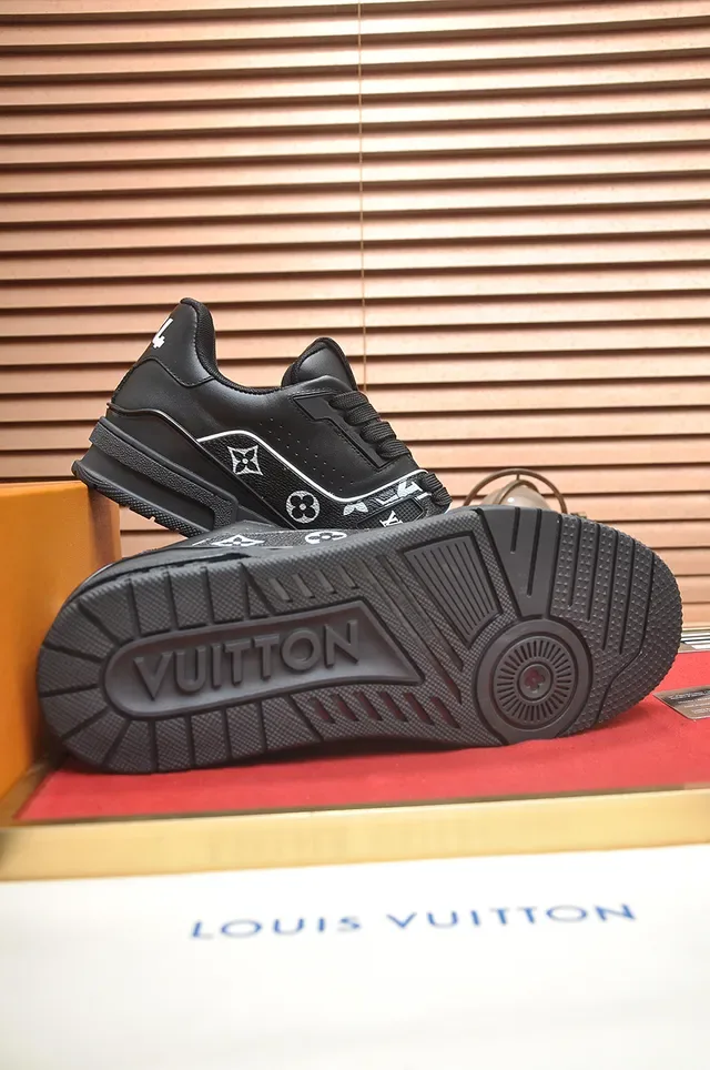 Louis Vuitton LV Trainer Black White Monogram-Print Leather Side Strap Detail Lifestyle Sneakers 3