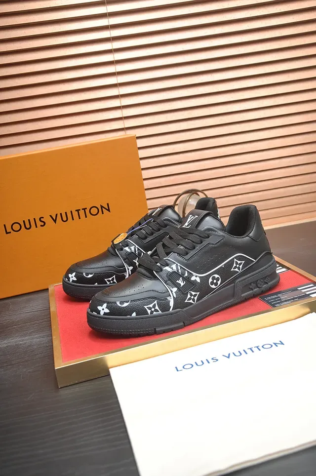 Louis Vuitton LV Trainer Black White Monogram-Print Leather Side Strap Detail Lifestyle Sneakers 4