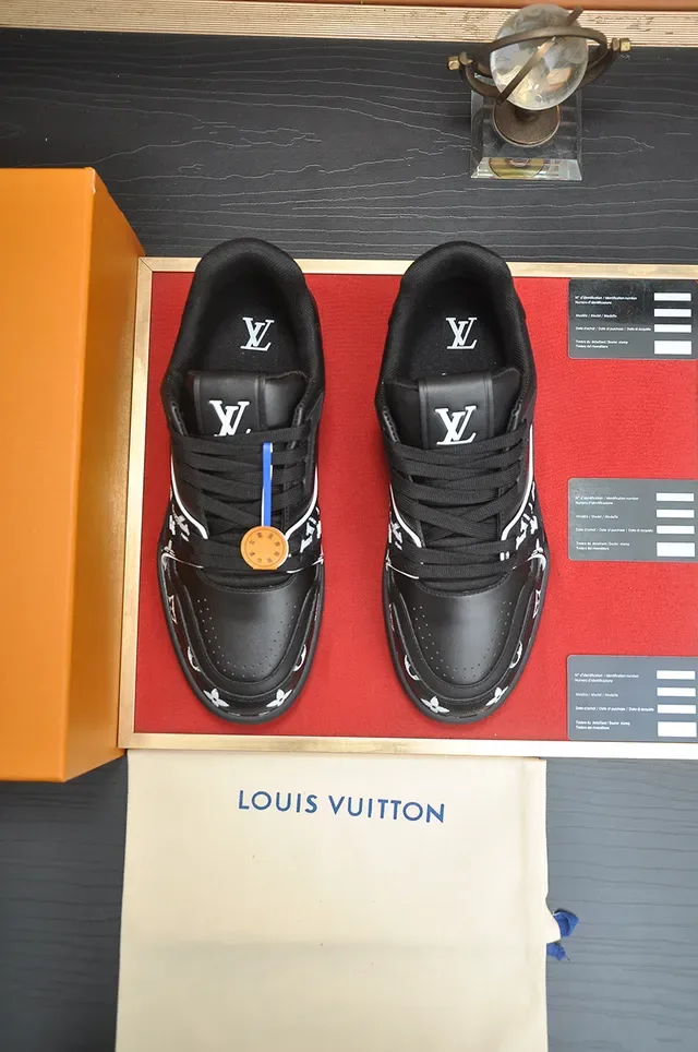 Louis Vuitton LV Trainer Black White Monogram-Print Leather Side Strap Detail Lifestyle Sneakers 5