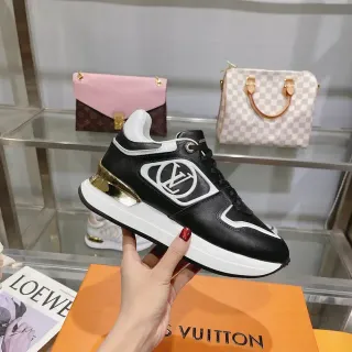 Louis Vuitton LV Trainer Black White Monogrammed Side Panel Gold Heel Accent Lifestyle Sneakers