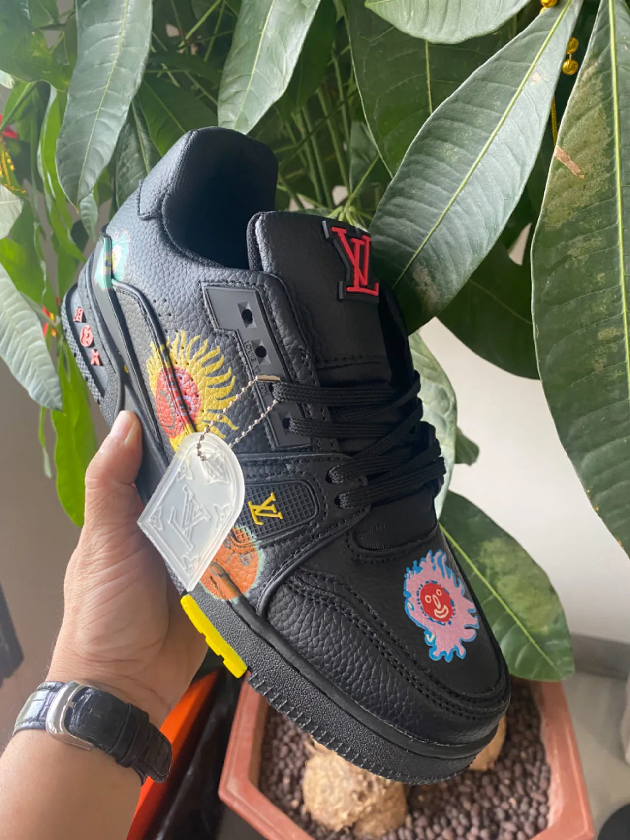 Louis Vuitton LV Trainer Black Yellow Chunky Layered Sole Synthetic Leather Upper Lifestyle Sneakers 9