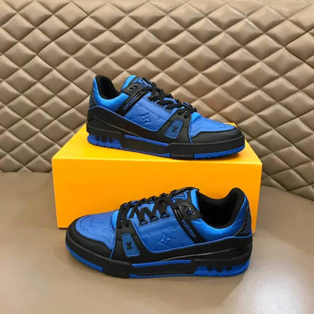 Louis Vuitton LV Trainer Blue Black Layered Synthetic Overlays Sculpted Midsole Lifestyle Sneakers 7