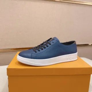 Louis Vuitton LV Trainer Blue Black Pebbled Leather Upper Thick White Platform Sole Lifestyle Sneakers