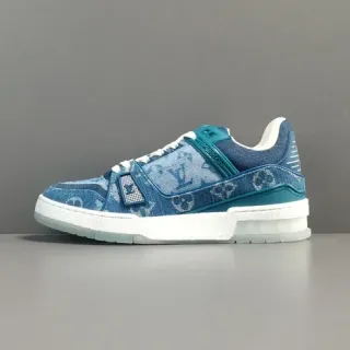 Louis Vuitton LV Trainer Blue Denim Monogram Upper Dual-Strap Cage Lifestyle Sneakers