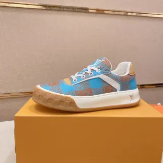 Louis Vuitton LV Trainer Azules Multicolor a Cuadros Superior de Textil Rayas Blancas en el Lateral Zapatillas Lifestyle