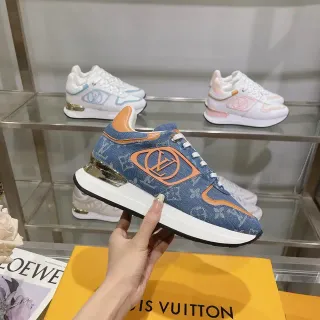 Louis Vuitton LV Trainer أزرق برتقالي Denim Upper Monogram Print Chunky Sneakers