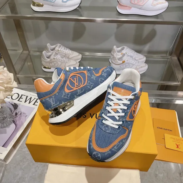 Louis Vuitton LV Trainer Blue Orange Denim Upper Monogram Print Chunky Sneakers 2