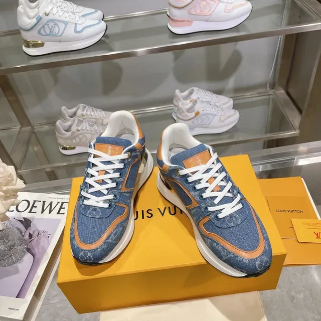 Louis Vuitton LV Trainer Blue Orange Denim Upper Monogram Print Chunky Sneakers 3