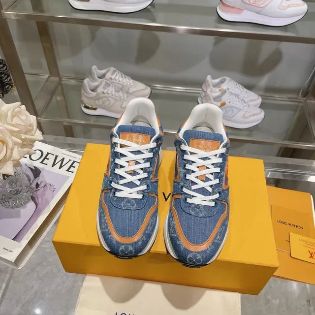 Louis Vuitton LV Trainer Blue Orange Denim Upper Monogram Print Chunky Sneakers 4