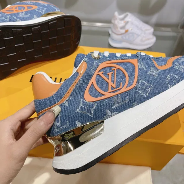 Louis Vuitton LV Trainer Blue Orange Denim Upper Monogram Print Chunky Sneakers 7