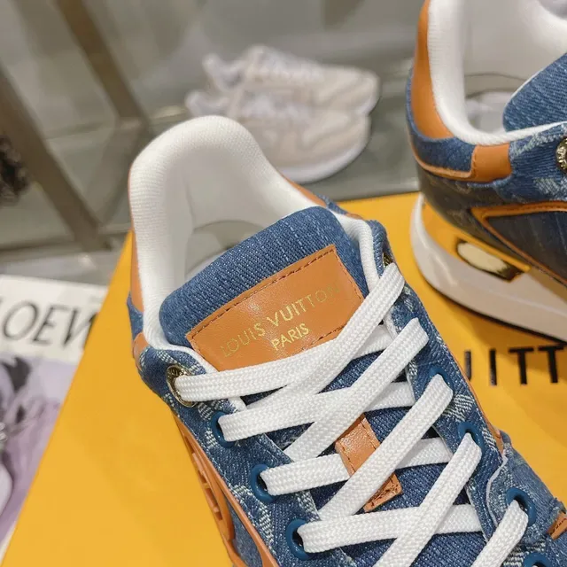 Louis Vuitton LV Trainer Blue Orange Denim Upper Monogram Print Chunky Sneakers 8