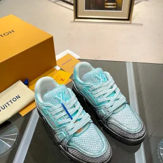 Louis Vuitton LV Trainer Blue Silver Low-Top Snake-Embossed Leather Lifestyle Sneakers