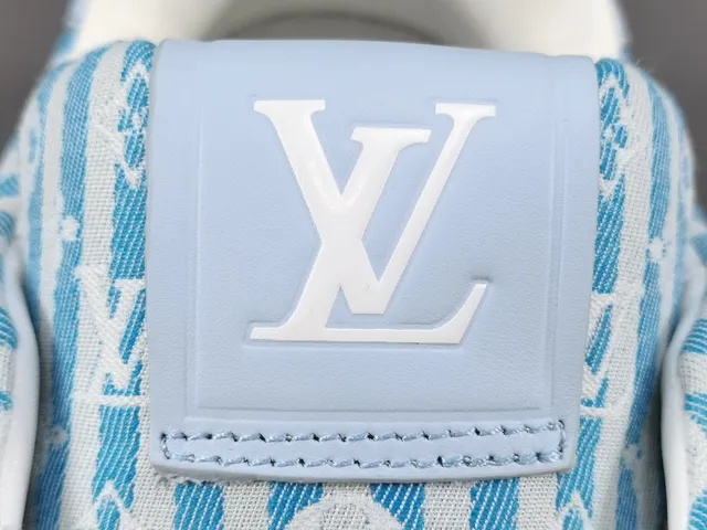 Louis Vuitton LV Trainer Blue White Monogram Jacquard Upper Striped Pattern Lifestyle Sneakers 4
