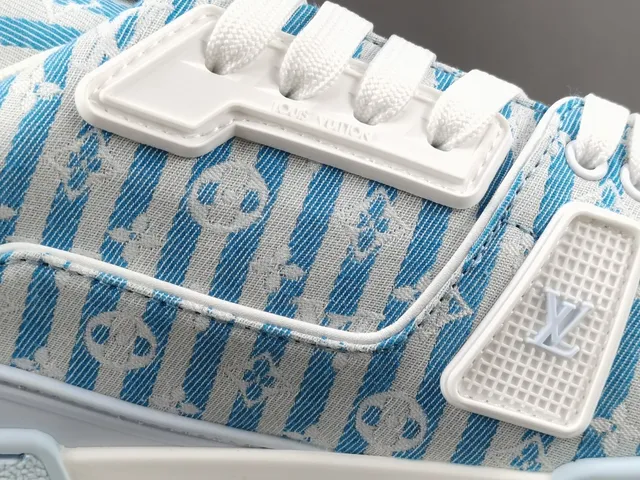 Louis Vuitton LV Trainer Blue White Monogram Jacquard Upper Striped Pattern Lifestyle Sneakers 5