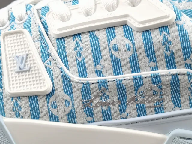 Louis Vuitton LV Trainer Blue White Monogram Jacquard Upper Striped Pattern Lifestyle Sneakers 8