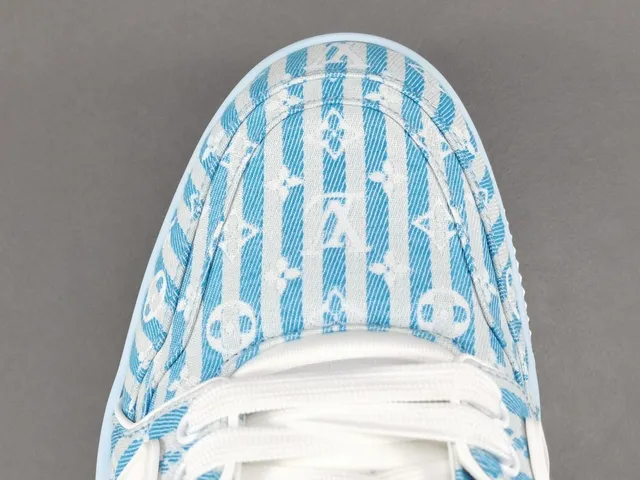 Louis Vuitton LV Trainer Blue White Monogram Jacquard Upper Striped Pattern Lifestyle Sneakers 10