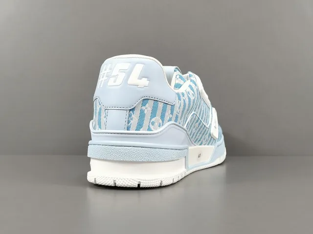 Louis Vuitton LV Trainer Blue White Monogram Jacquard Upper Striped Pattern Lifestyle Sneakers 14