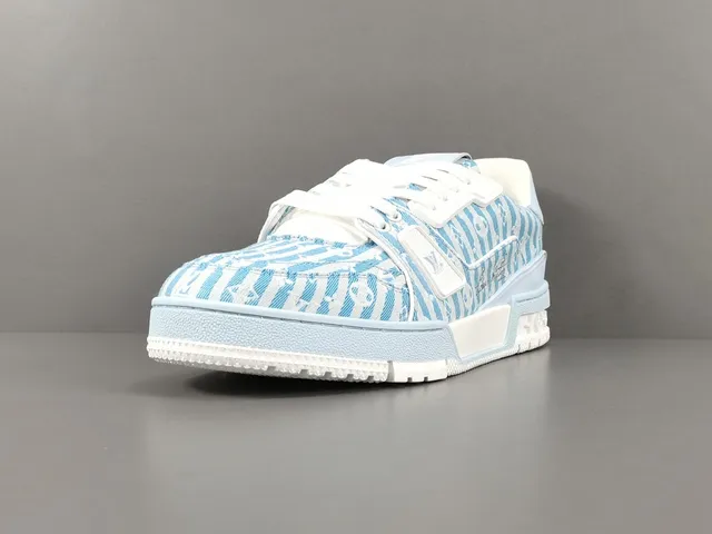 Louis Vuitton LV Trainer Blue White Monogram Jacquard Upper Striped Pattern Lifestyle Sneakers 15
