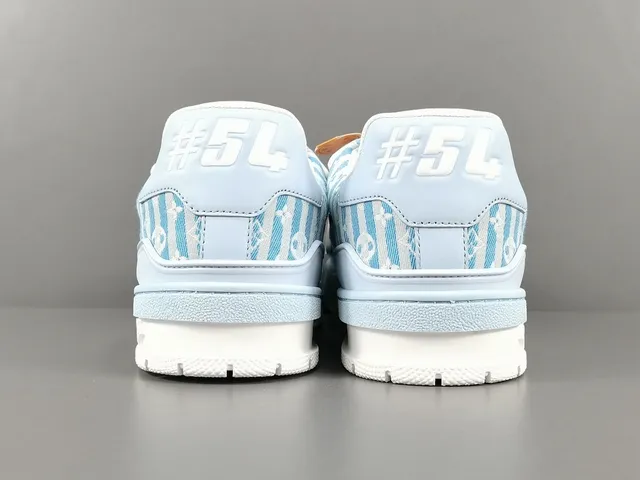 Louis Vuitton LV Trainer Blue White Monogram Jacquard Upper Striped Pattern Lifestyle Sneakers 17