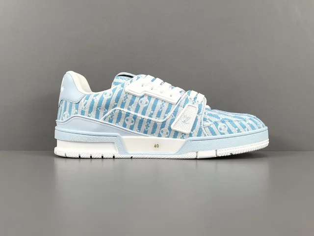 Louis Vuitton LV Trainer Blue White Monogram Jacquard Upper Striped Pattern Lifestyle Sneakers 18