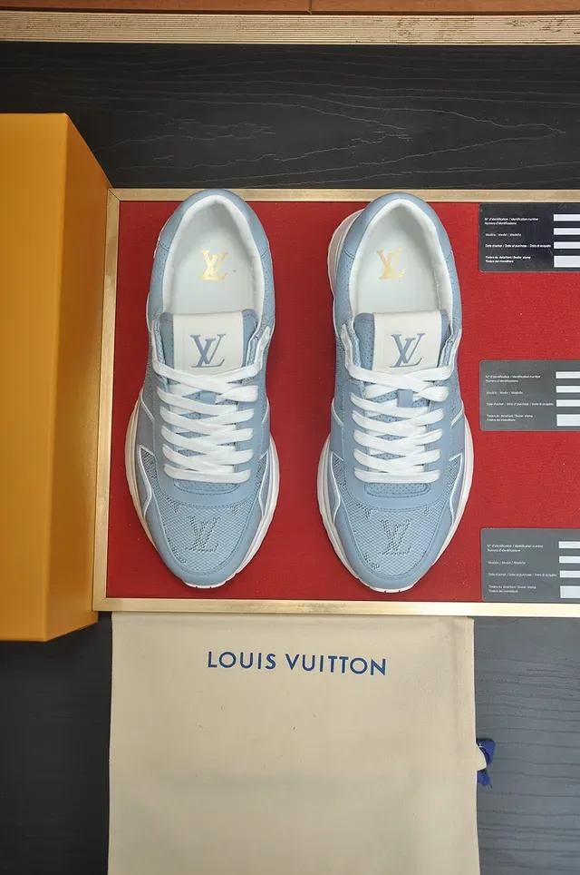 Louis Vuitton LV Trainer Blue White Monogrammed Mesh Upper Sculpted Midsole Sneakers 5