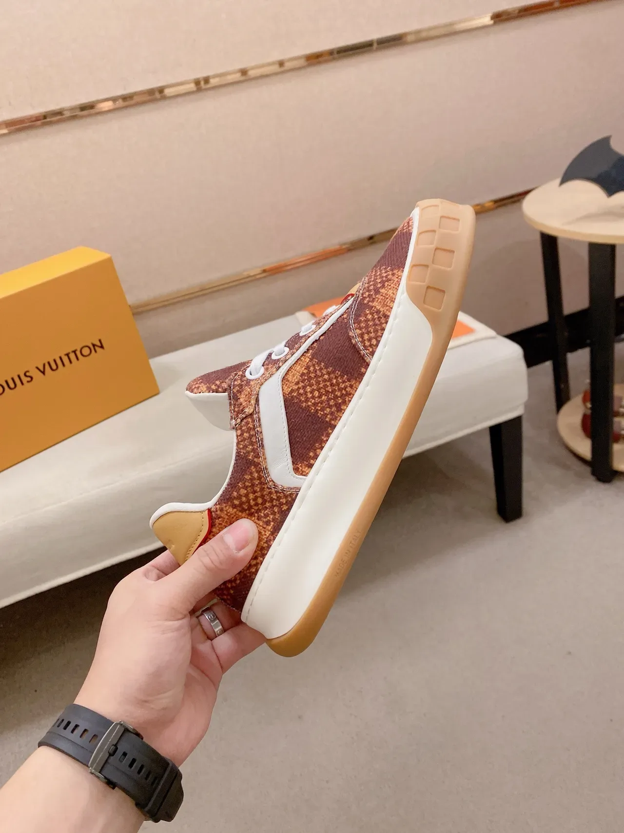 Louis Vuitton LV Trainer Brown Beige Monogram Canvas Upper Grid-Tread Gum Sole Lifestyle Sneakers 6