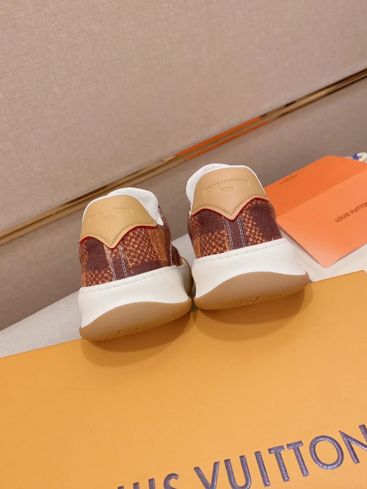 Louis Vuitton LV Trainer Brown Beige Monogram Canvas Upper Grid-Tread Gum Sole Lifestyle Sneakers 9