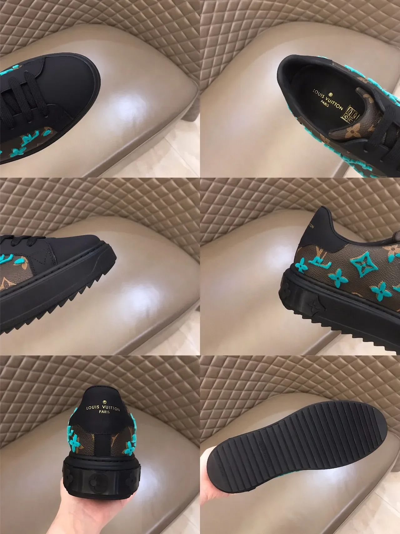 Louis Vuitton LV Trainer Brown Blue Monogram Canvas Turquoise Embroidered Logos Lifestyle Sneakers 2