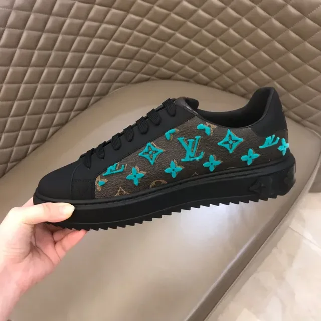 Louis Vuitton LV Trainer Brown Blue Monogram Canvas Turquoise Embroidered Logos Lifestyle Sneakers 3