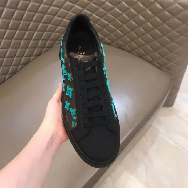 Louis Vuitton LV Trainer Brown Blue Monogram Canvas Turquoise Embroidered Logos Lifestyle Sneakers 4