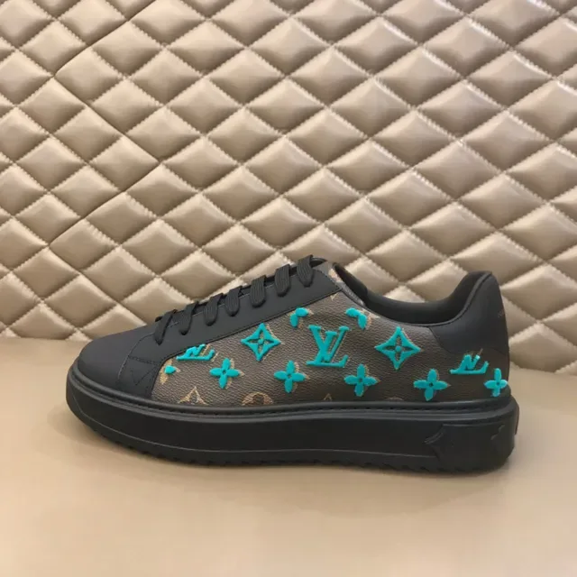 Louis Vuitton LV Trainer Brown Blue Monogram Canvas Turquoise Embroidered Logos Lifestyle Sneakers 5