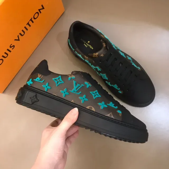 Louis Vuitton LV Trainer Brown Blue Monogram Canvas Turquoise Embroidered Logos Lifestyle Sneakers 6