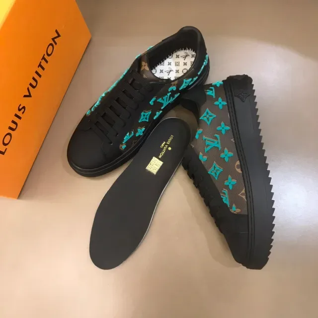 Louis Vuitton LV Trainer Brown Blue Monogram Canvas Turquoise Embroidered Logos Lifestyle Sneakers 7