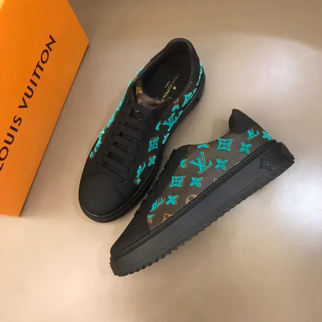 Louis Vuitton LV Trainer Brown Blue Monogram Canvas Turquoise Embroidered Logos Lifestyle Sneakers 8
