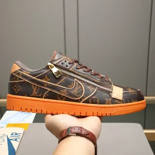 Louis Vuitton LV Trainer Marrom Laranja Monograma Lona Zíper Lateral Sneakers Estilo de Vida
