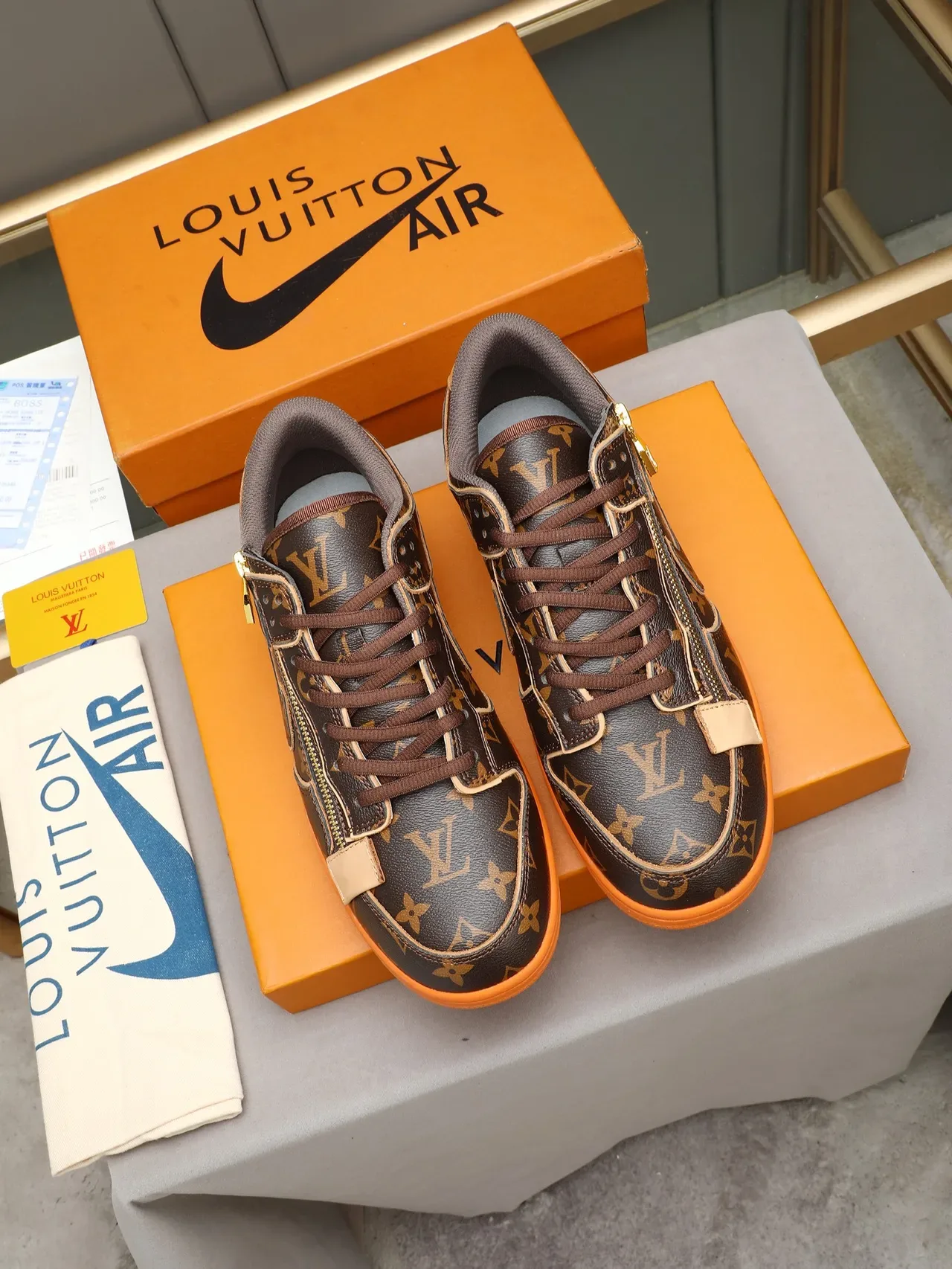 Louis Vuitton LV Trainer Brown Orange Monogram Canvas Side Zipper Lifestyle Sneakers 2