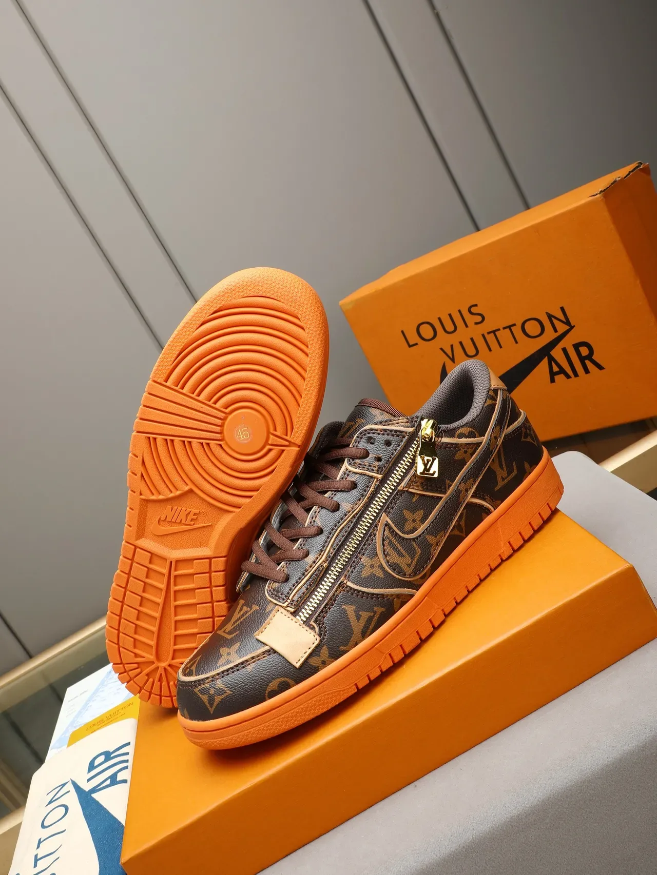 Louis Vuitton LV Trainer Brown Orange Monogram Canvas Side Zipper Lifestyle Sneakers 4
