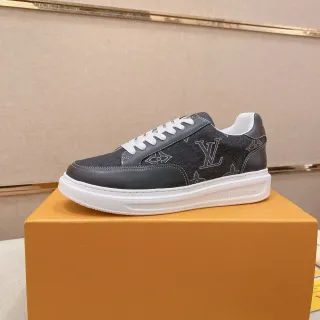 Louis Vuitton LV Trainer Gray White Monogram-Printed Textile Smooth Leather Accents Lifestyle Sneakers