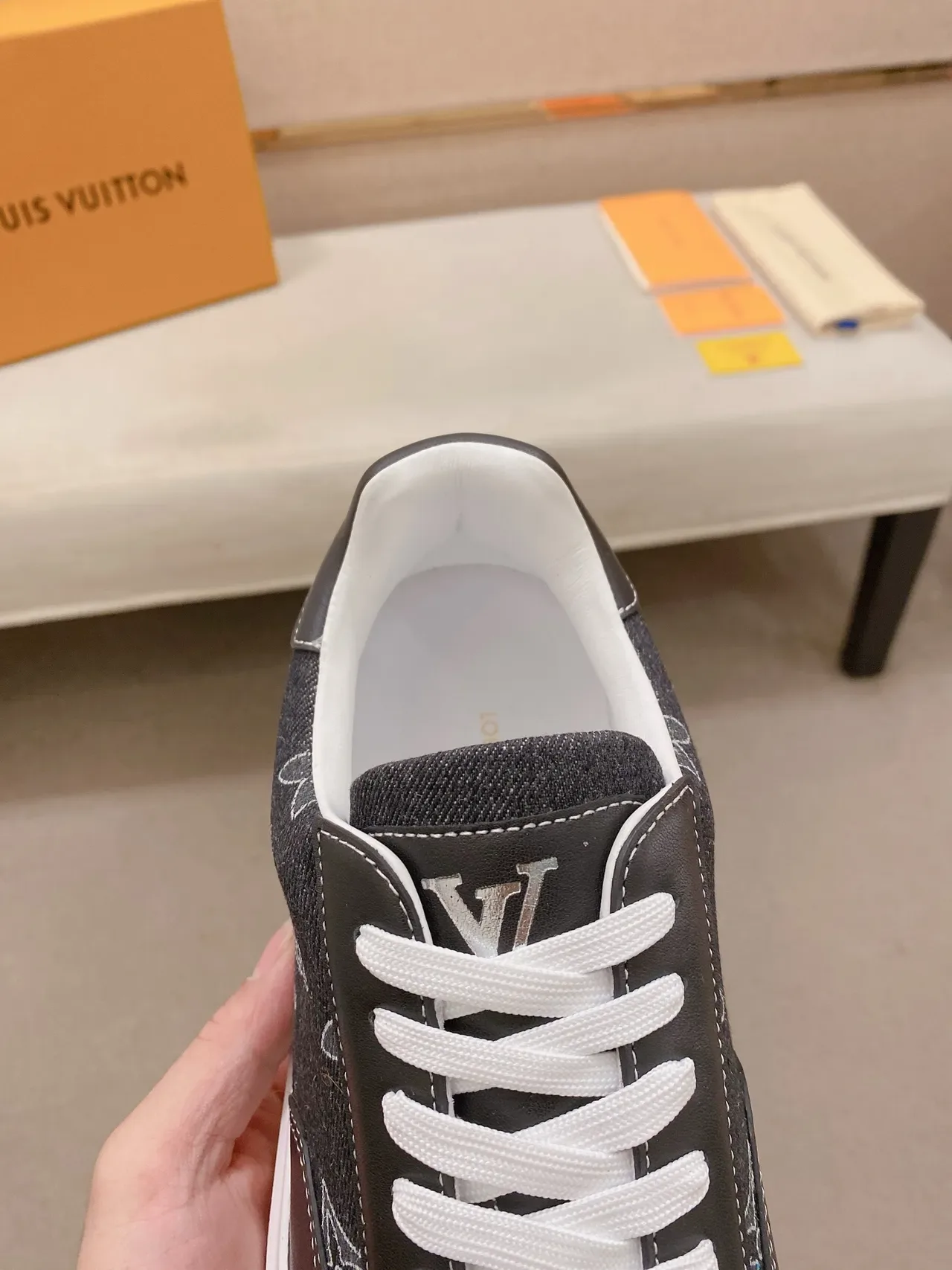 Louis Vuitton LV Trainer Gray White Monogram-Printed Textile Smooth Leather Accents Lifestyle Sneakers 4
