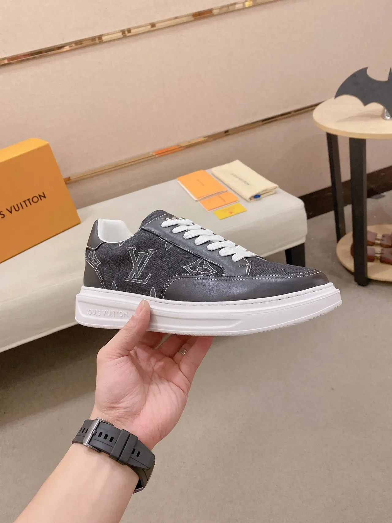 Louis Vuitton LV Trainer Gray White Monogram-Printed Textile Smooth Leather Accents Lifestyle Sneakers 5