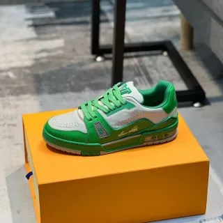 Louis Vuitton LV Trainer Tênis Lifestyle Verde Branco Baixo Camadas Couro E Sintético