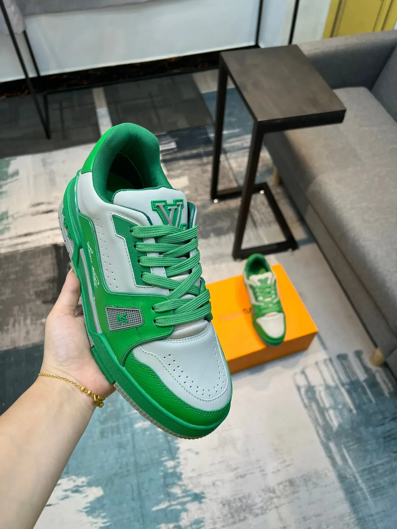 Louis Vuitton LV Trainer Green White Low-Top Layered Leather And Synthetic Upper Lifestyle Sneakers 7