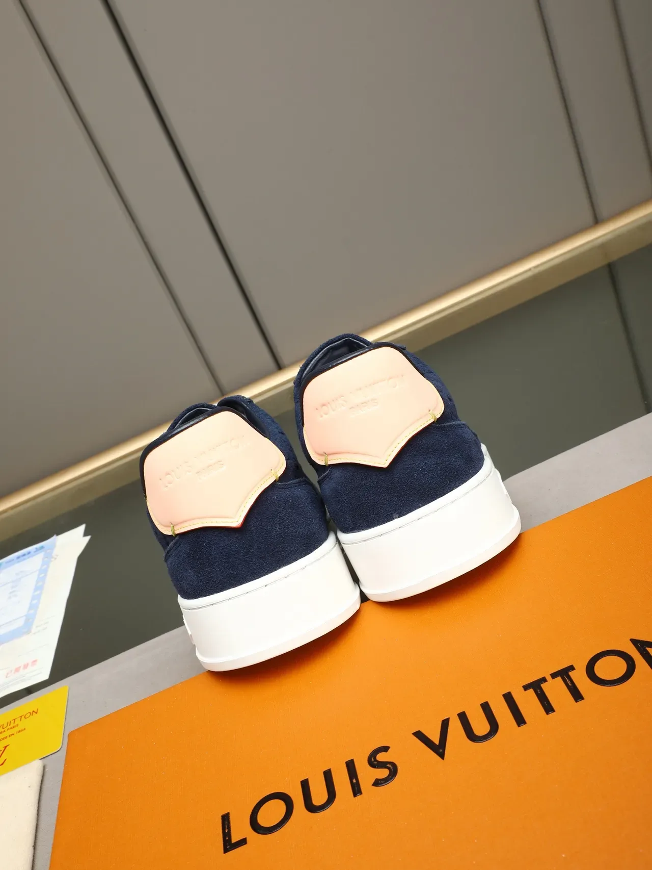 Louis Vuitton LV Trainer Navy White Monogrammed Suede Embossed Motifs On Sole Lifestyle Sneakers 2