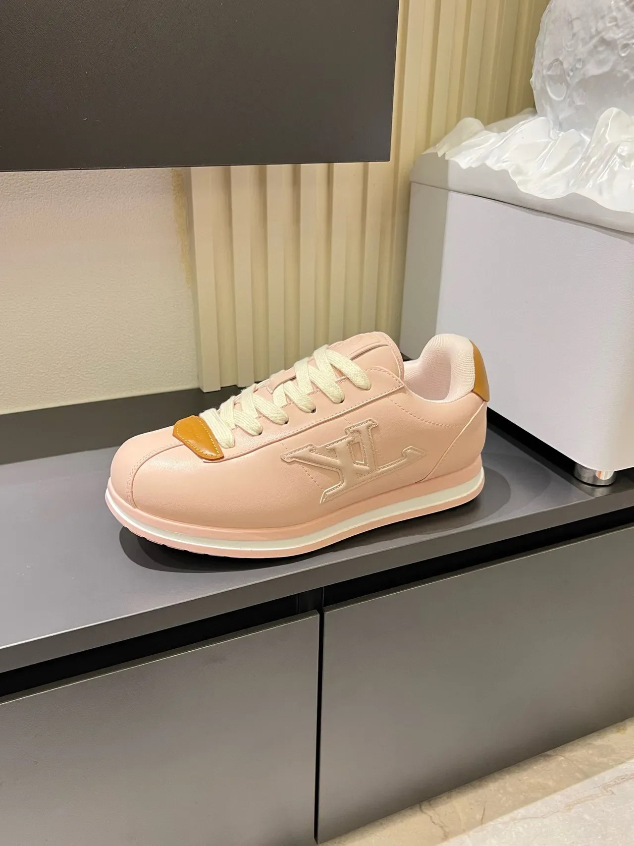 Louis Vuitton LV Trainer Pink Beige Embossed Monogram Tonal Leather Lifestyle Sneakers 5